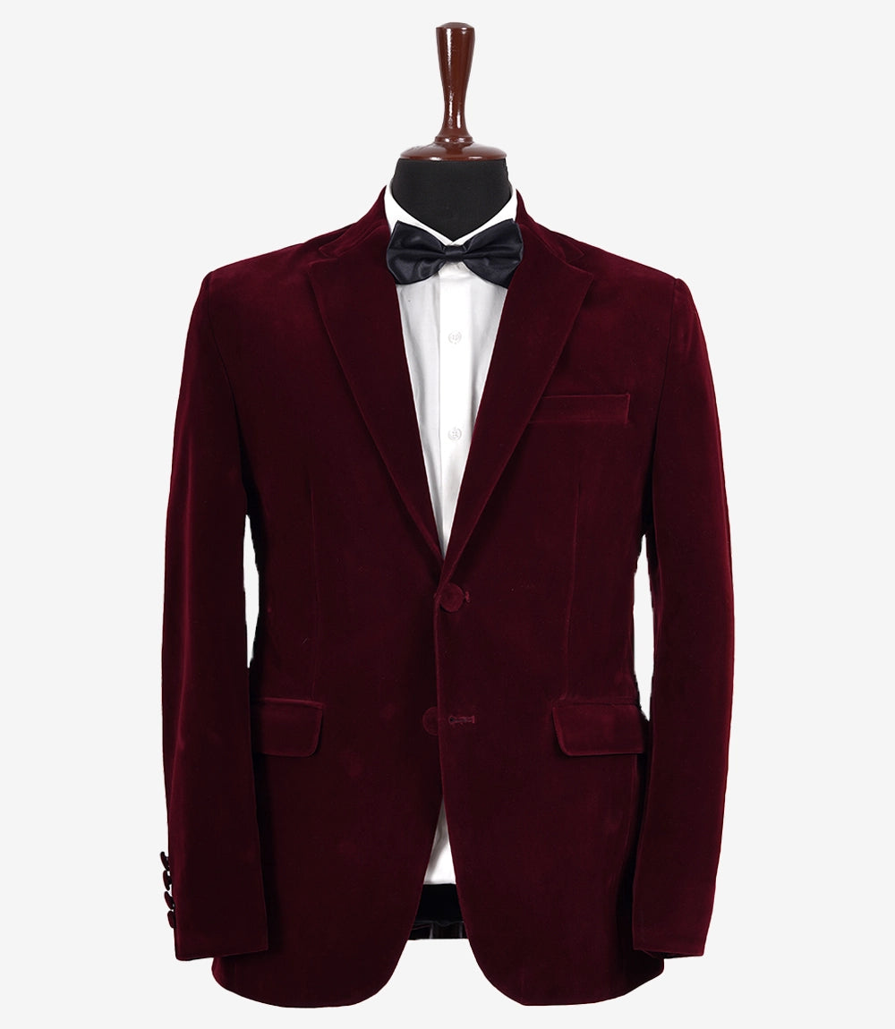 Mens 2 Piece Maroon Velvet Tuxedo - Wedding Tux