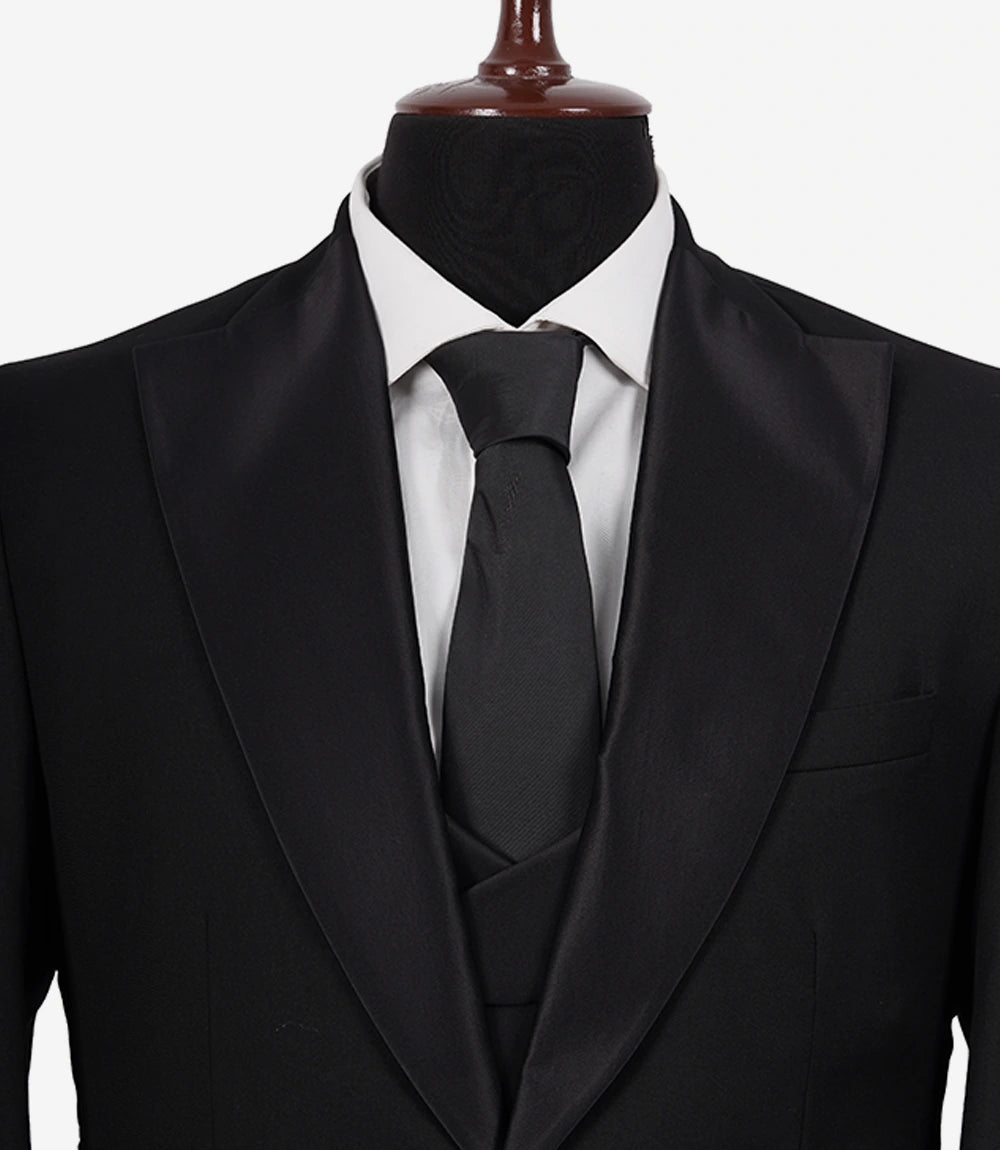 Men's Slim Fit Peak Lapel Black 3-Piece Tuxedo