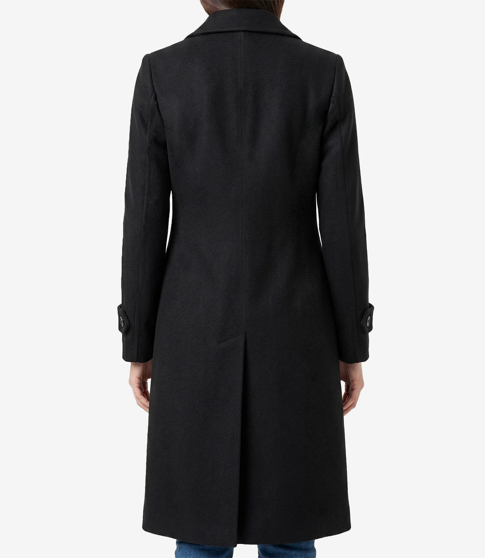 Stephany Women's Double-Breasted Black Wool Coat