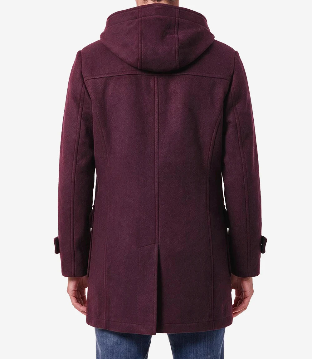 Suzanne Men’s Burgundy Hooded Duffle Wool Coat - Burgundy - view 2
