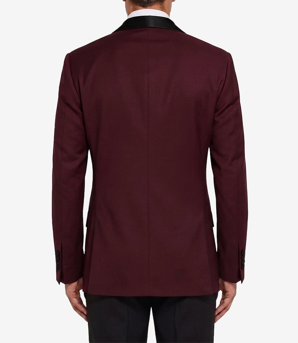 Men's Burgundy Dinner Jacket with Black Peak Lapel