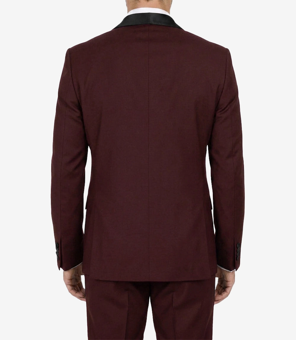 Men’s Burgundy Shawl Lapel Tuxedo — Single Button, Black Lapel