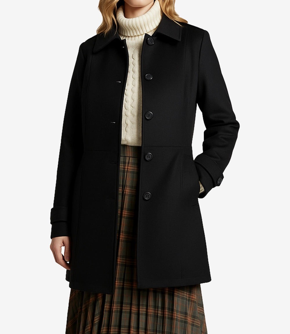 Josephine Women's Mid Length Black Wool Coat