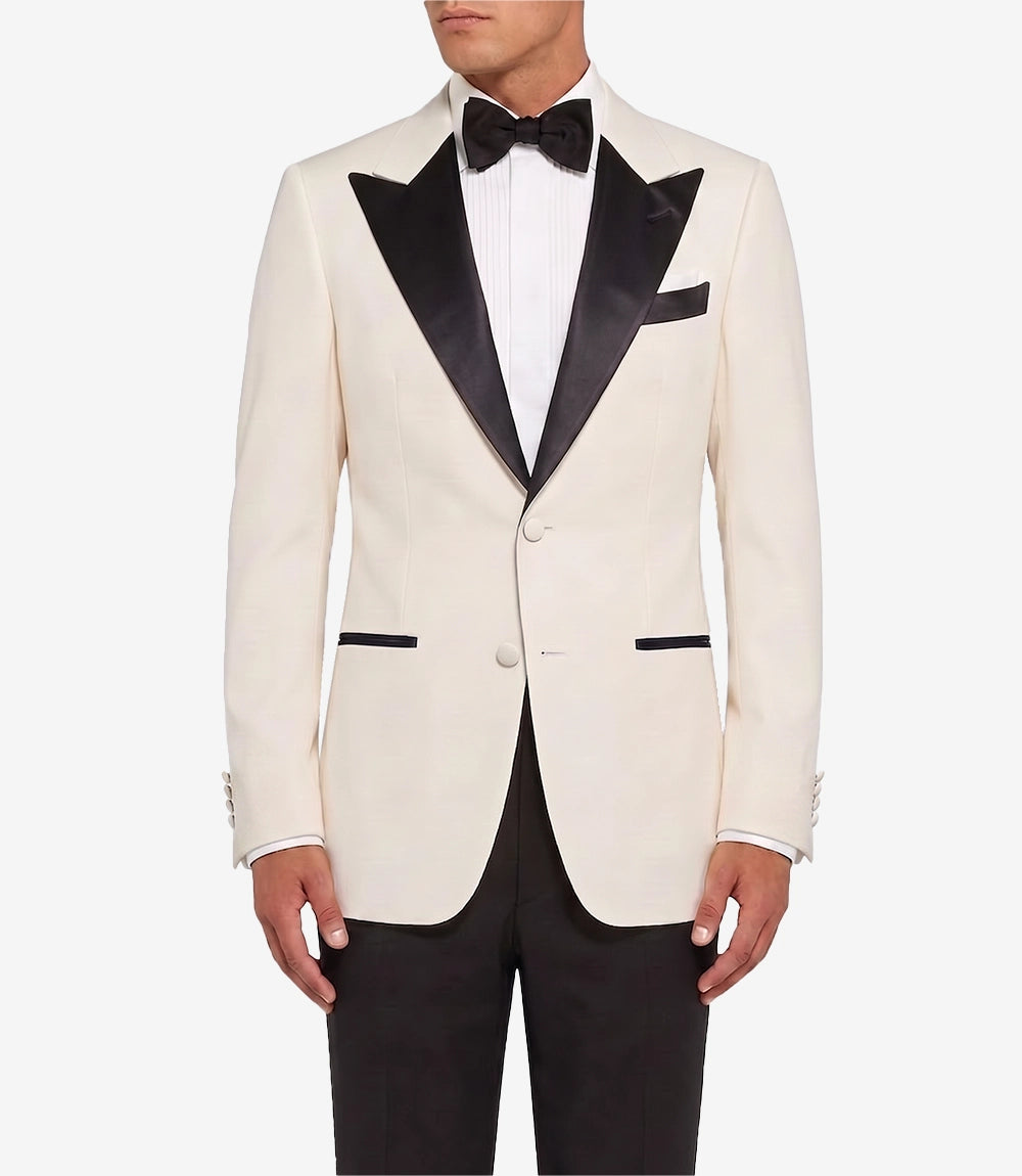 Men's Ivory White Dinner Jacket with Black Peak Lapel