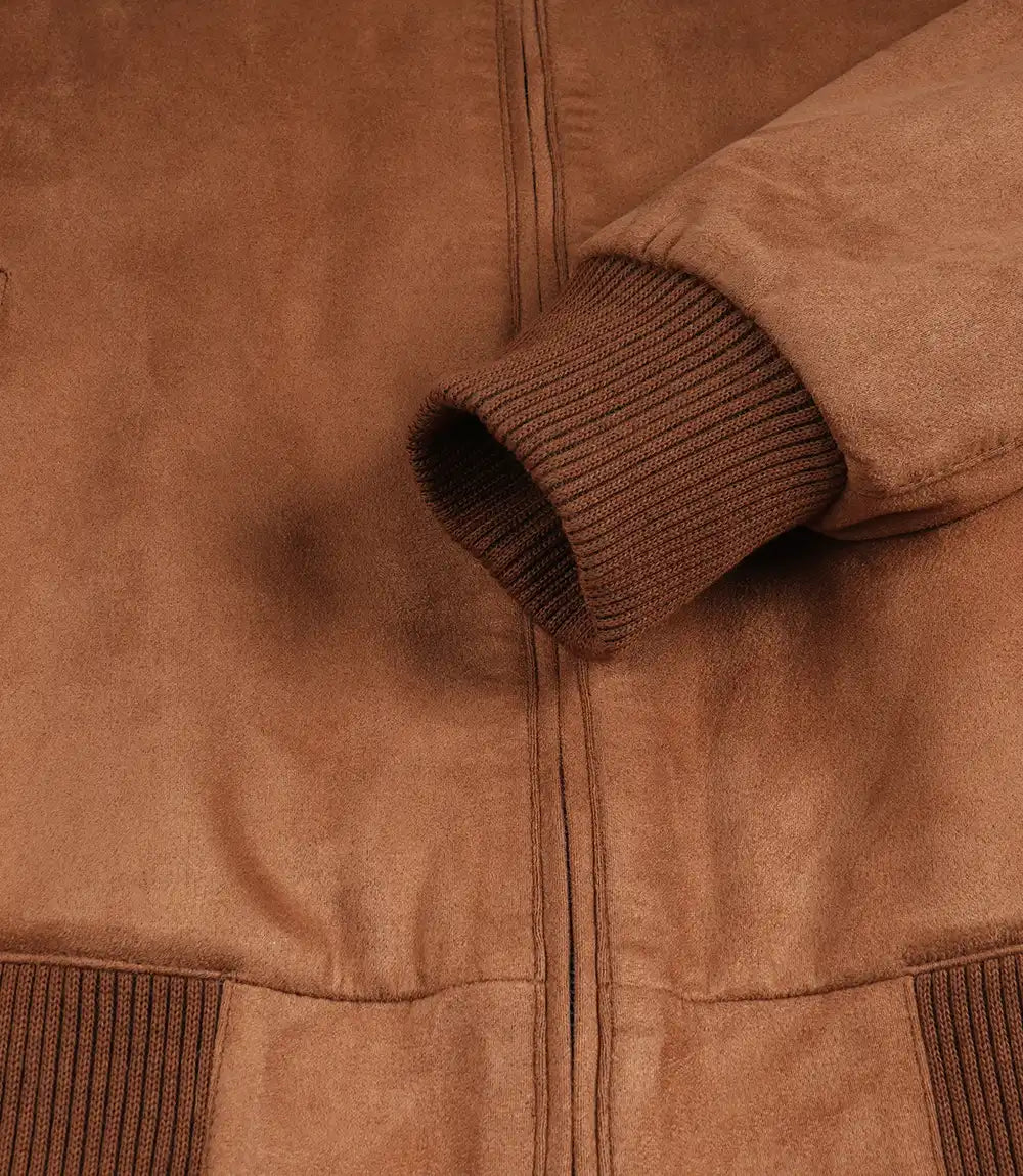 Men's Light Brown Faux Suede Bomber Jacket