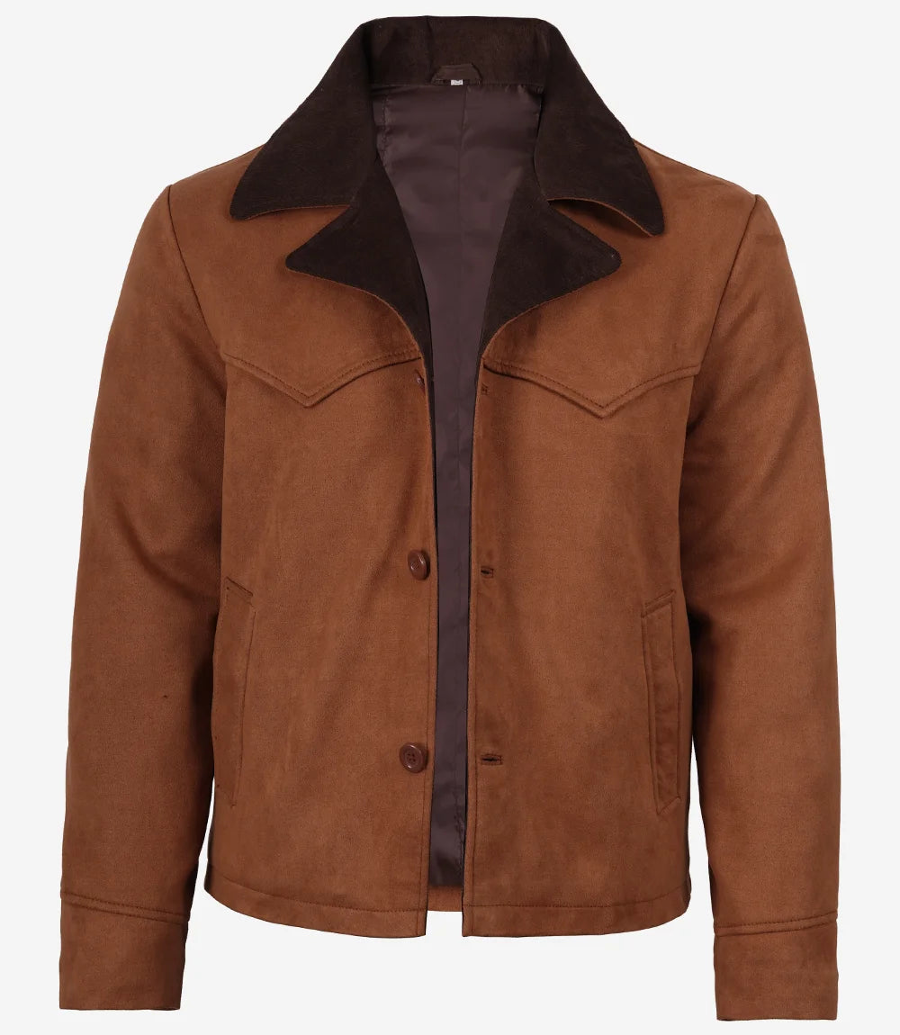 Men's Light Brown Faux Suede Jacket with Western Detail