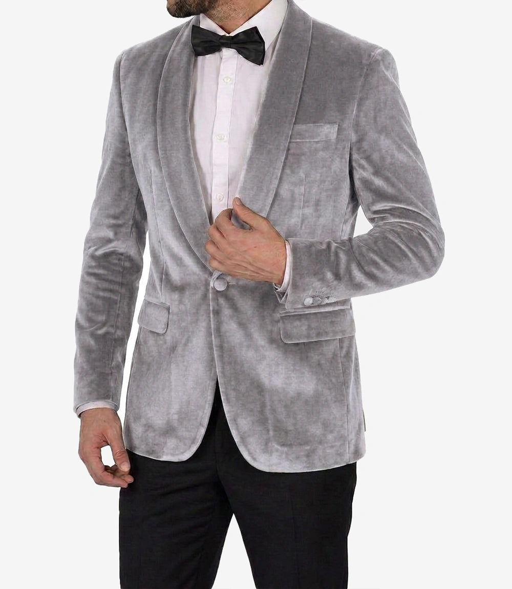 Men's Shawl Lapel Light Grey Premium Velvet Tuxedo Suit
