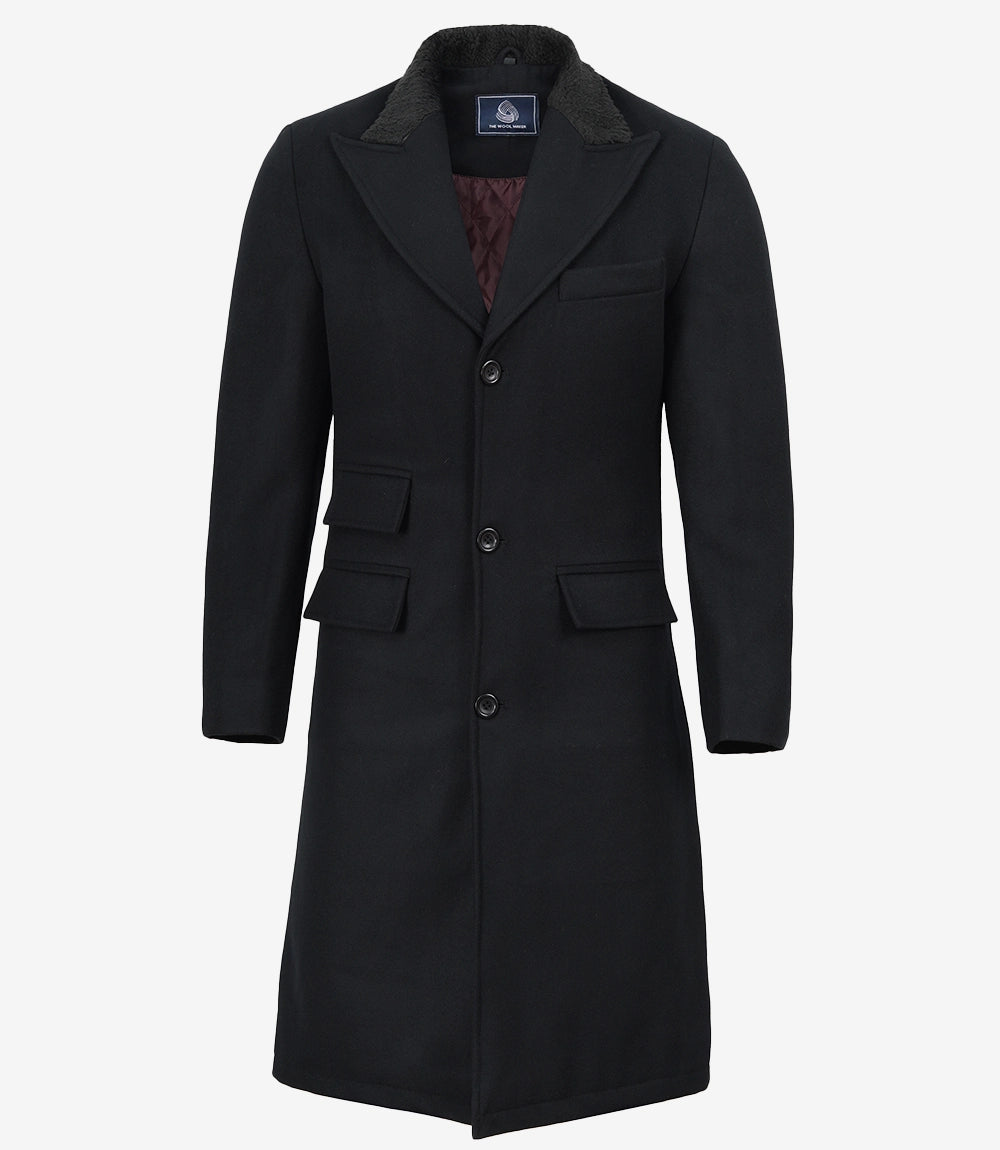 Shelby Men's 1920's Gangster Classic Black Coat - Wool Overcoat