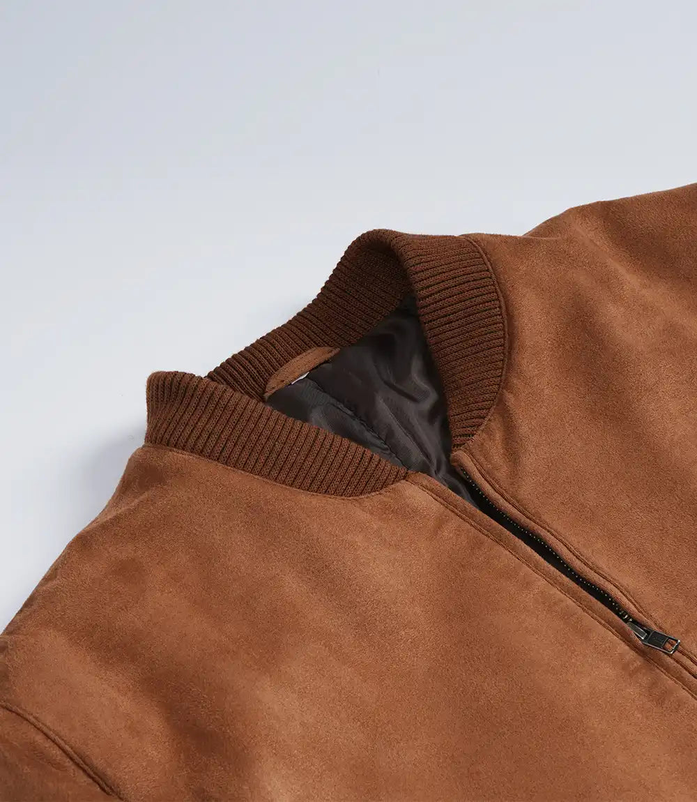 Men's Light Brown Faux Suede Bomber Jacket