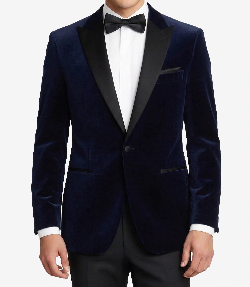 Men's Premium Dark Blue Velvet Tuxedo Jacket - Peak Lapel