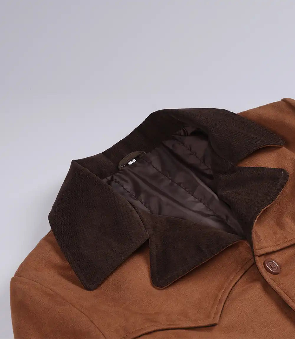 Men's Light Brown Faux Suede Jacket with Western Detail