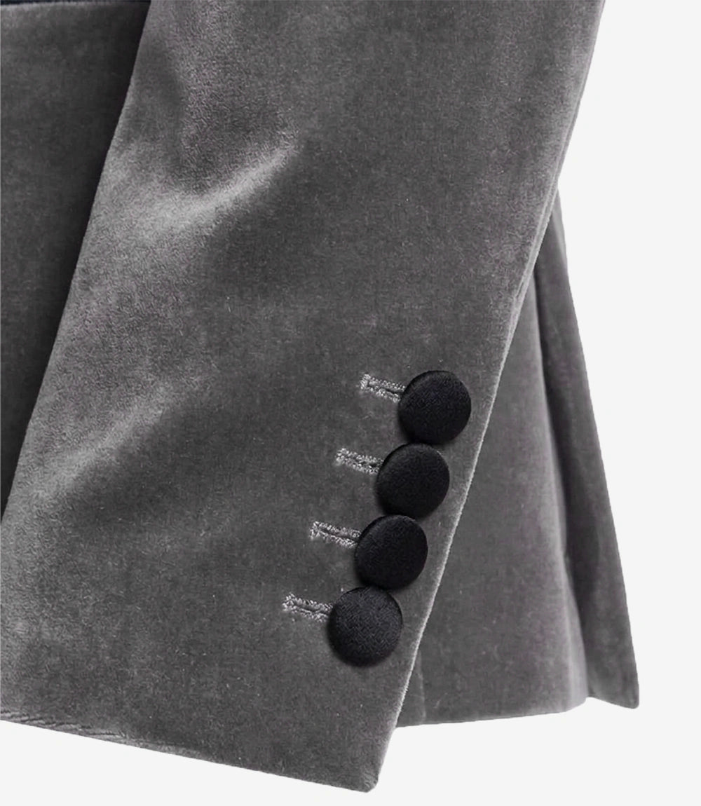 Men's Premium Light Grey Velvet Tuxedo Jacket - Peak Lapel