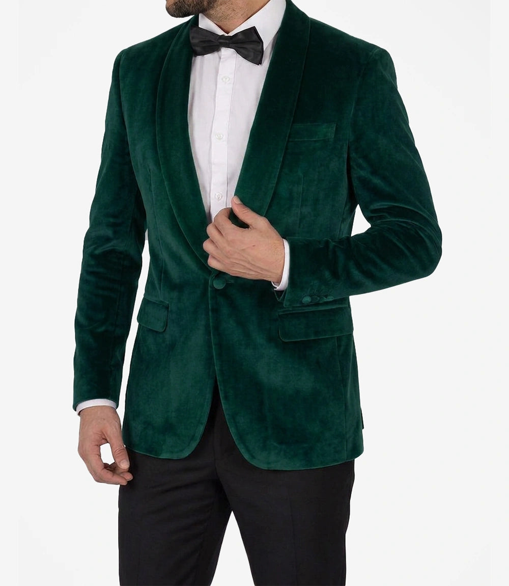 Men's Shawl Lapel Green Premium Velvet Tuxedo Suit