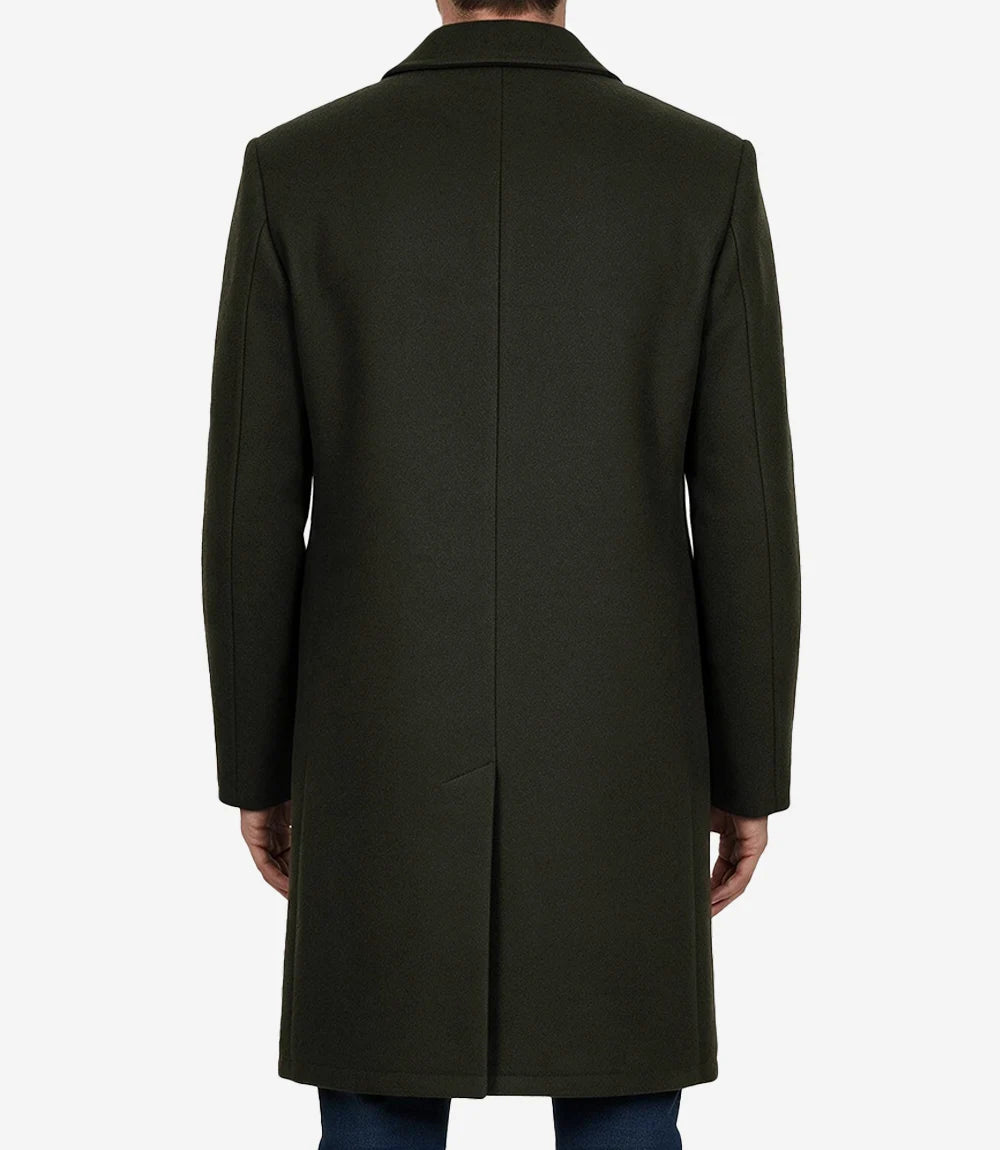 Men’s Single-Breasted Olive Green Wool Coat – Modern Fit - Olive Green - view 2