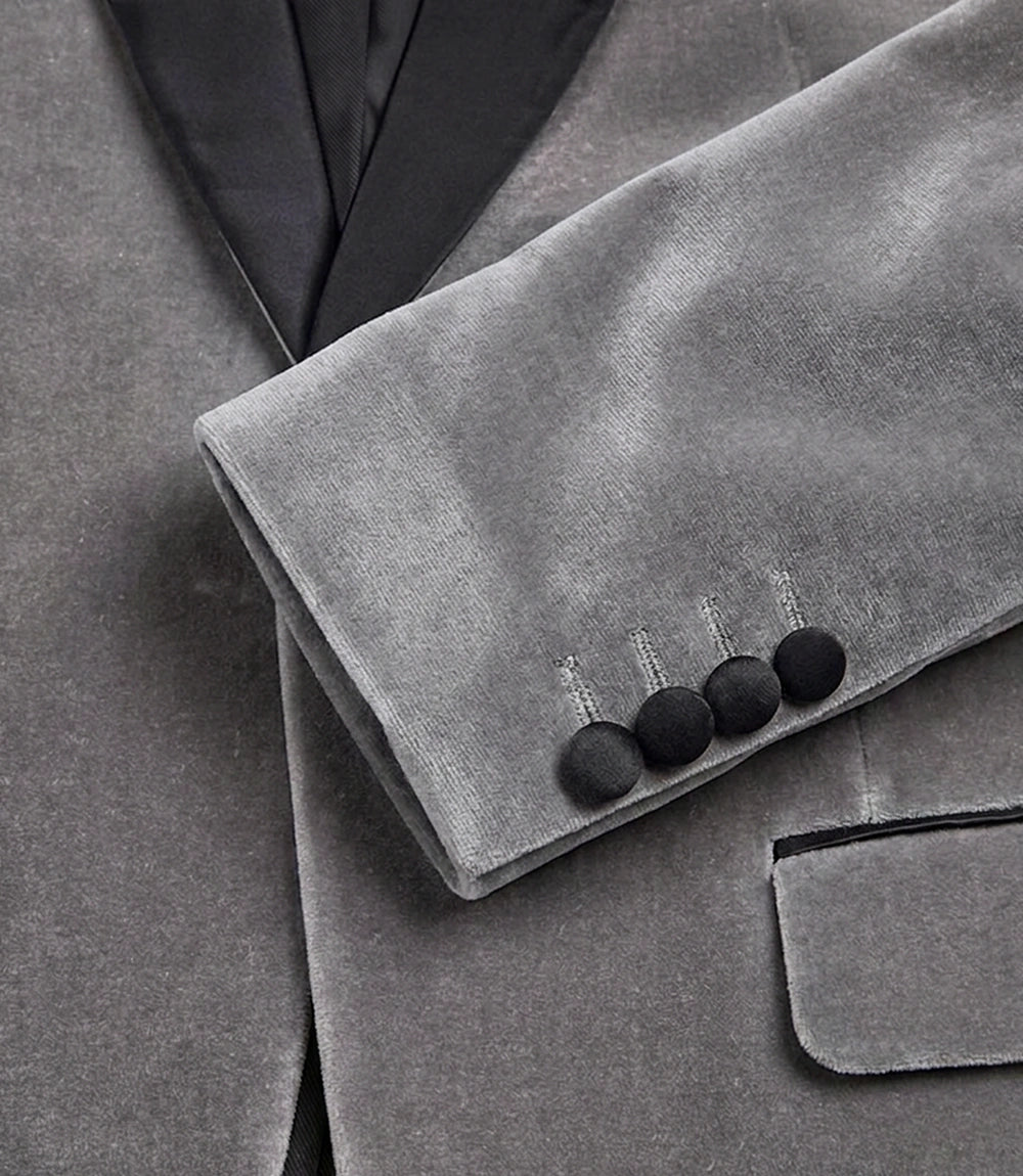 Men's Premium Light Grey Velvet Tuxedo Jacket - Peak Lapel