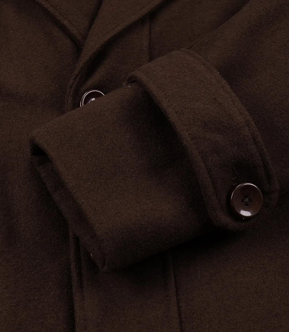 Men's Brown Wool Jacket – Removable Hood with Notch Lapel