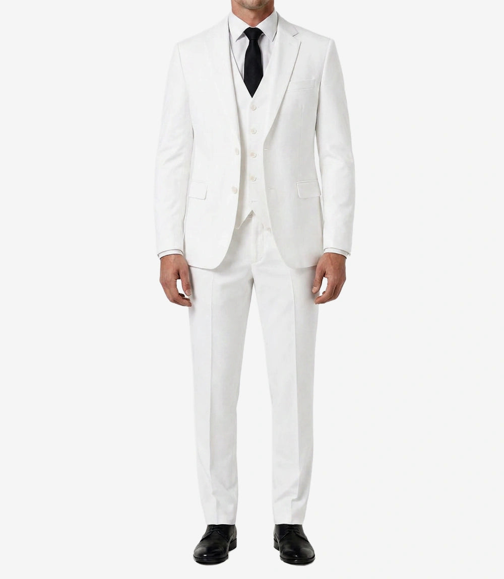 Men's White 3-Piece Single-Breasted Suit — Notch Lapel