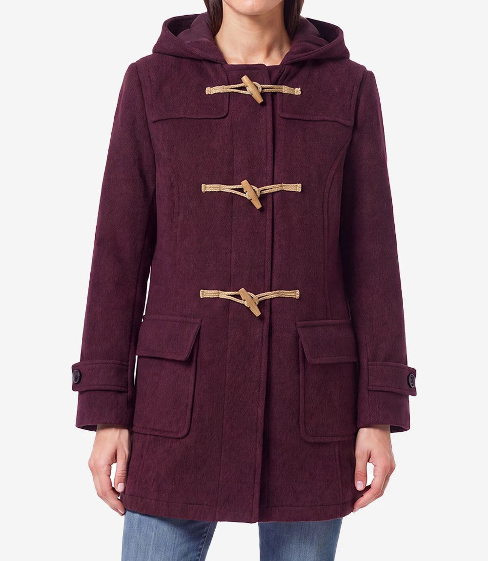 Suzanne Women’s Burgundy Hooded Duffle Wool Coat