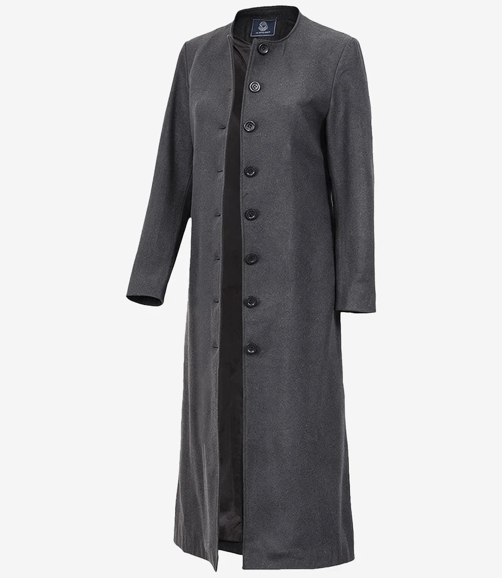 Rosario Runway: Women's Collarless Grey Wool Coat - Grey - view 2