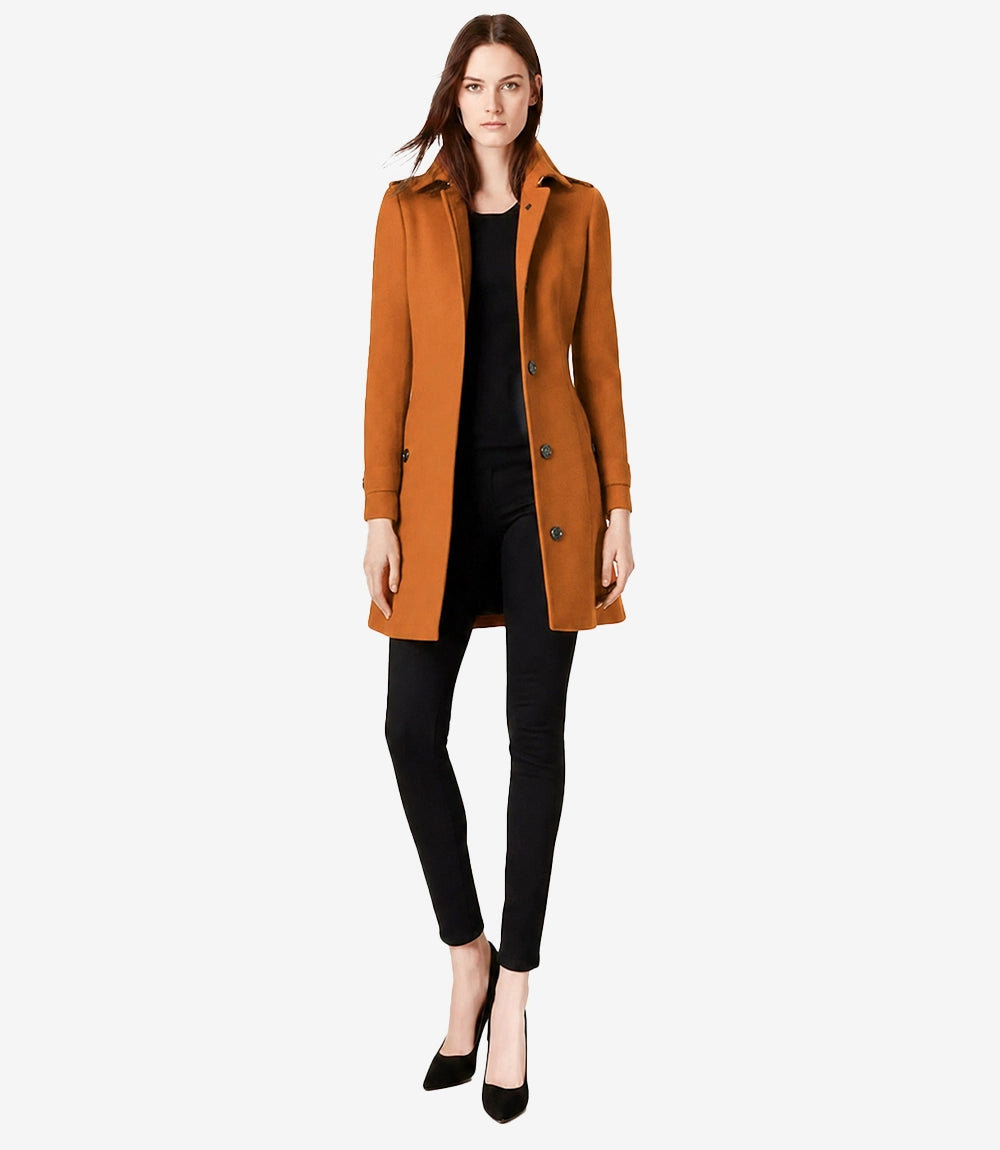 Josephine Women's Mid Length Rust Wool Coat - Rust - view 2