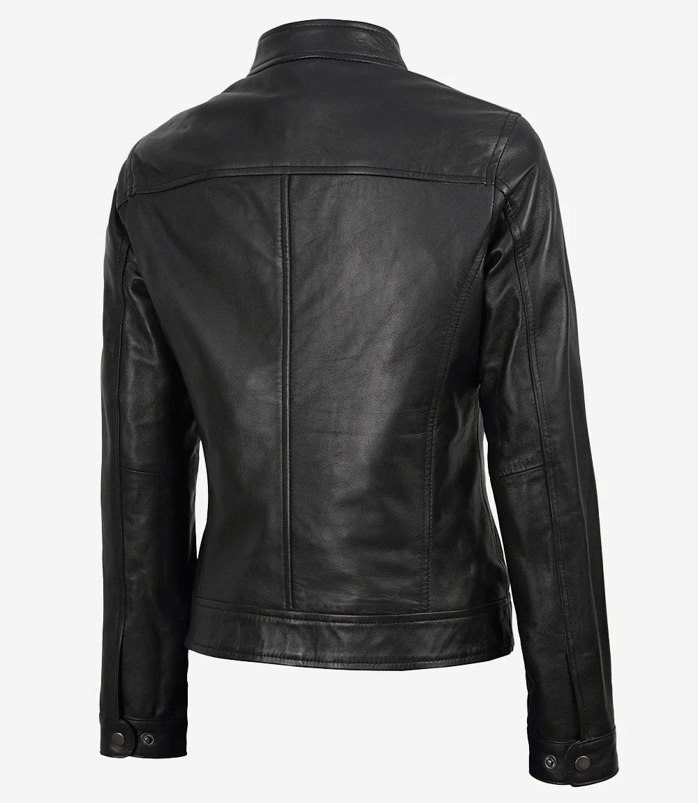 Women's Black Lambskin Biker Style Leather Jacket
