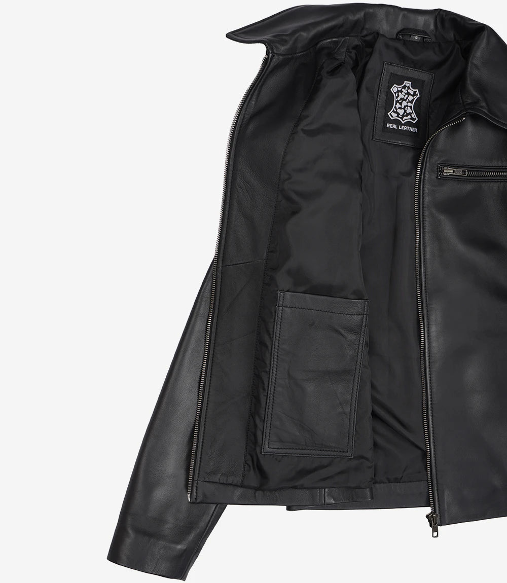 Womens Real Leather Black Harrington Jacket