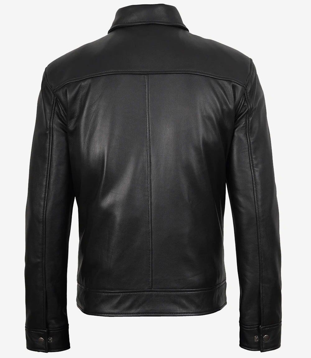 Tony Men's Black Leather Harrington Jacket