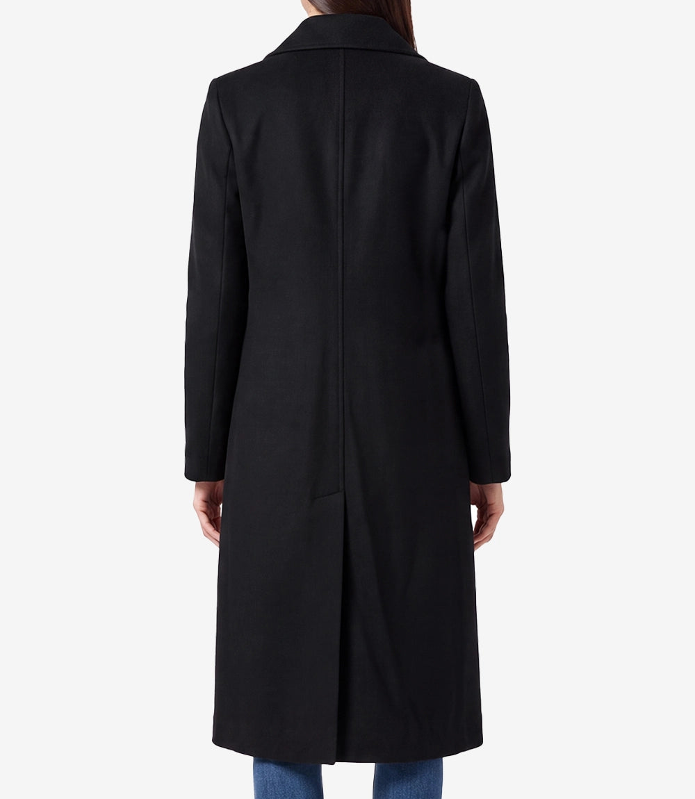 Womens Black Wool Blend Longline Coat – Single Breasted 3 Button - Black - view 4
