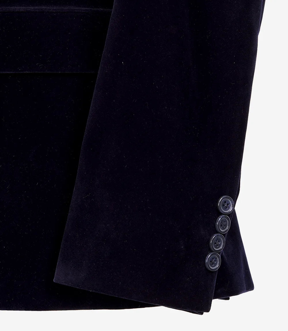 Mens 2 Button Deep Blue Velvet Tuxedo with Shawl Lapel