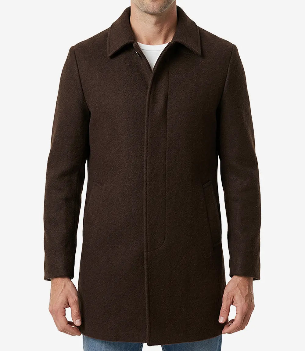Armando Mens Classic Brown Mid Length Wool Overcoat