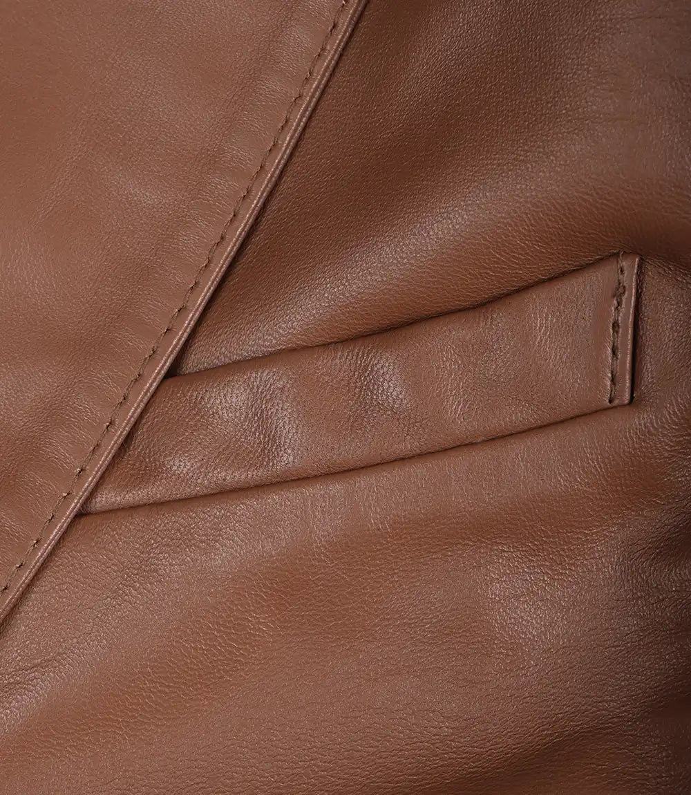 Mens Tall Two Buttons Cognac Leather Blazer