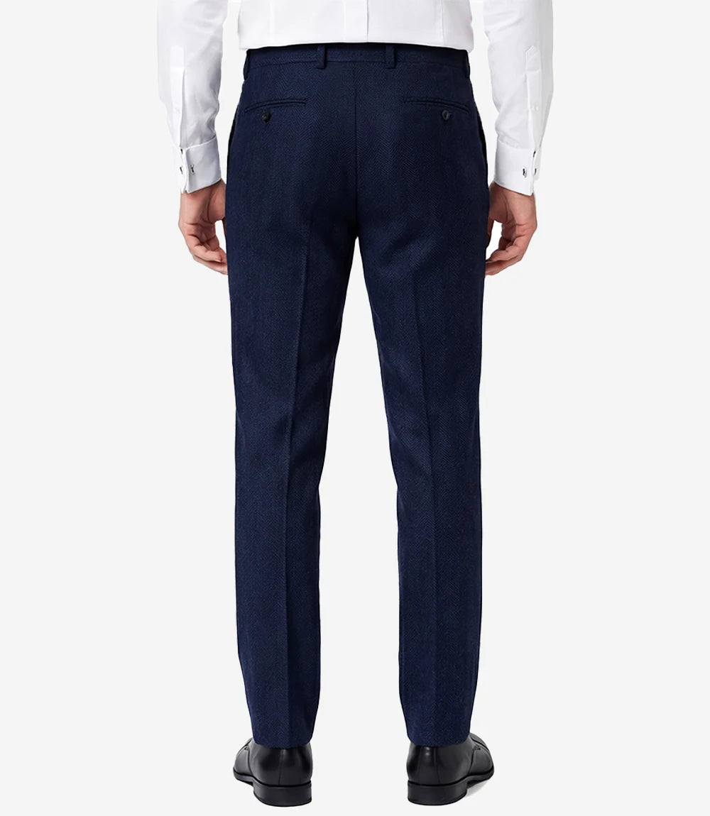 Mens Navy Blue Herringbone Wool Blend 2 Piece Suit