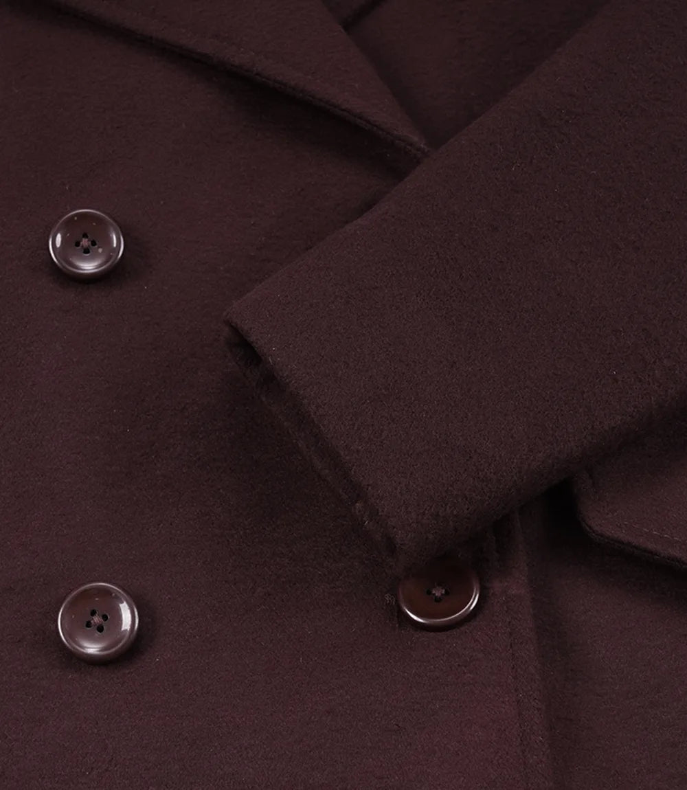 Women's Burgundy Wool Peacoat – Double-Breasted