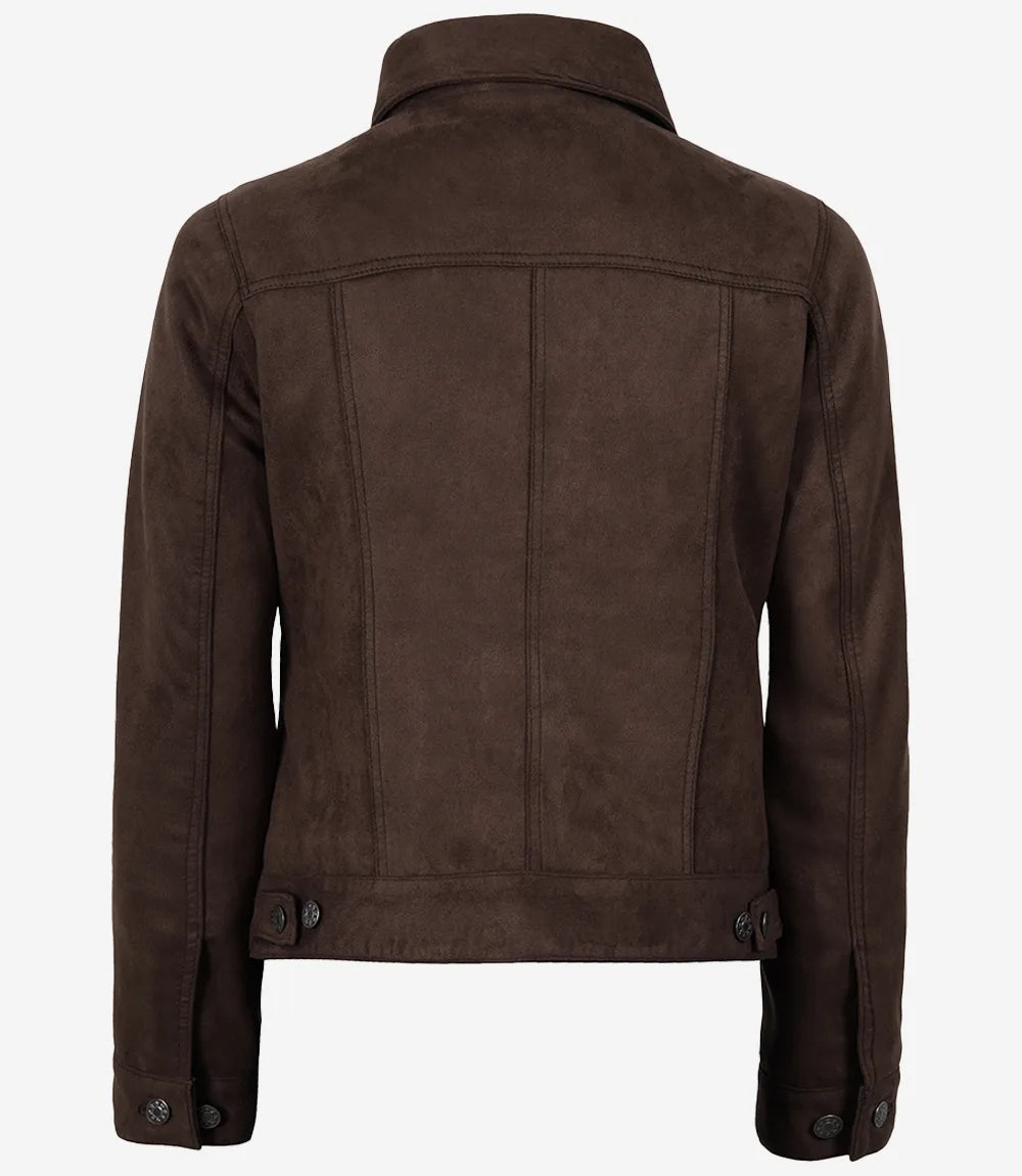 Womens' Dark Brown Faux Suede Trucker Jacket