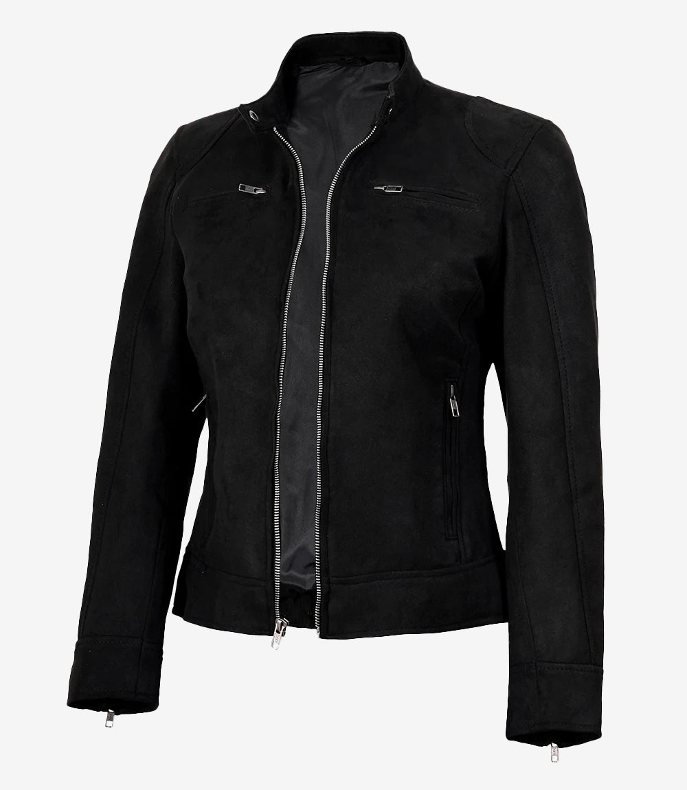Women's Black Faux Suede Biker Style Jacket