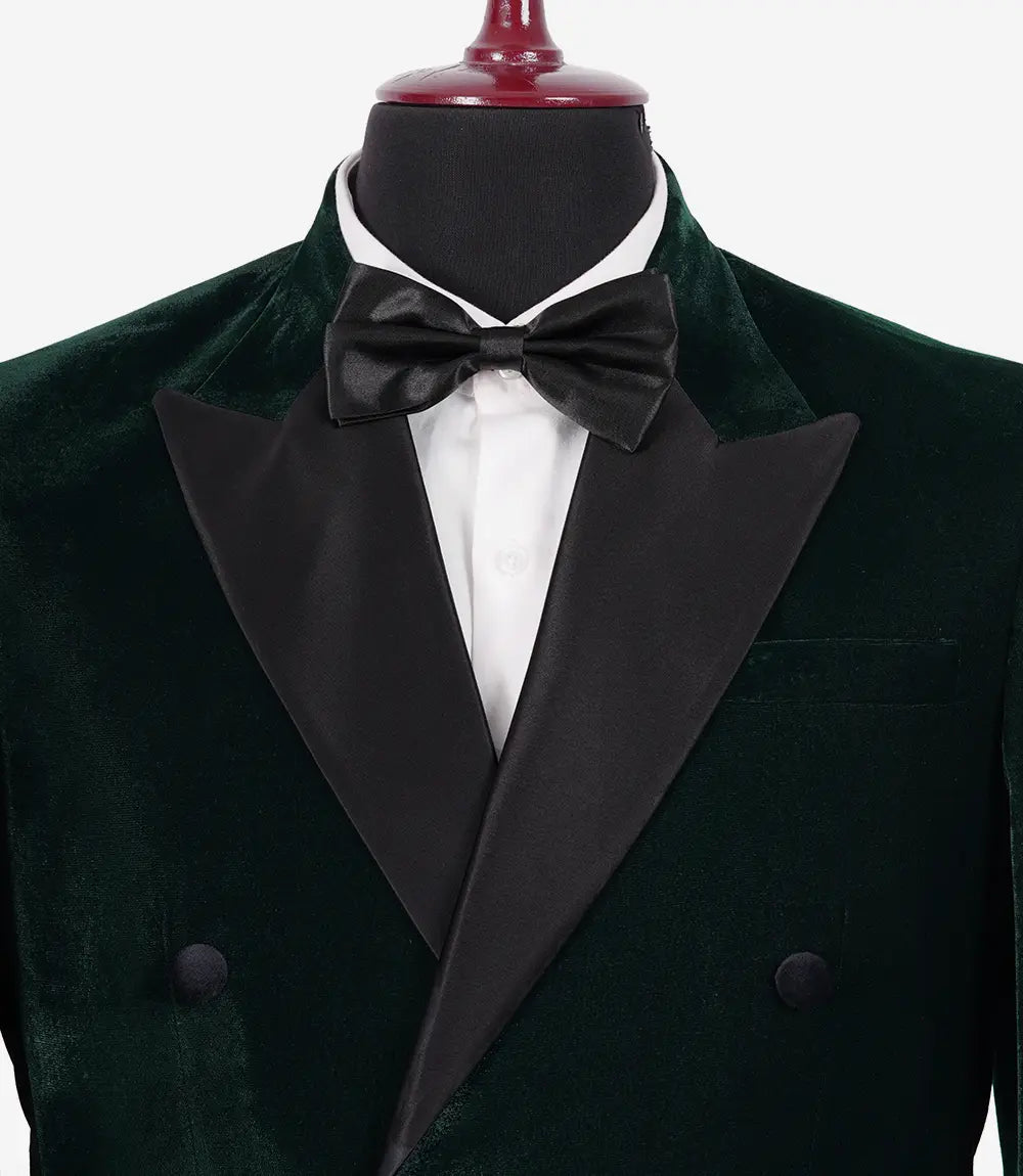 Elvis Men's Green Velvet Double-Breasted Tuxedo with Peak Lapel