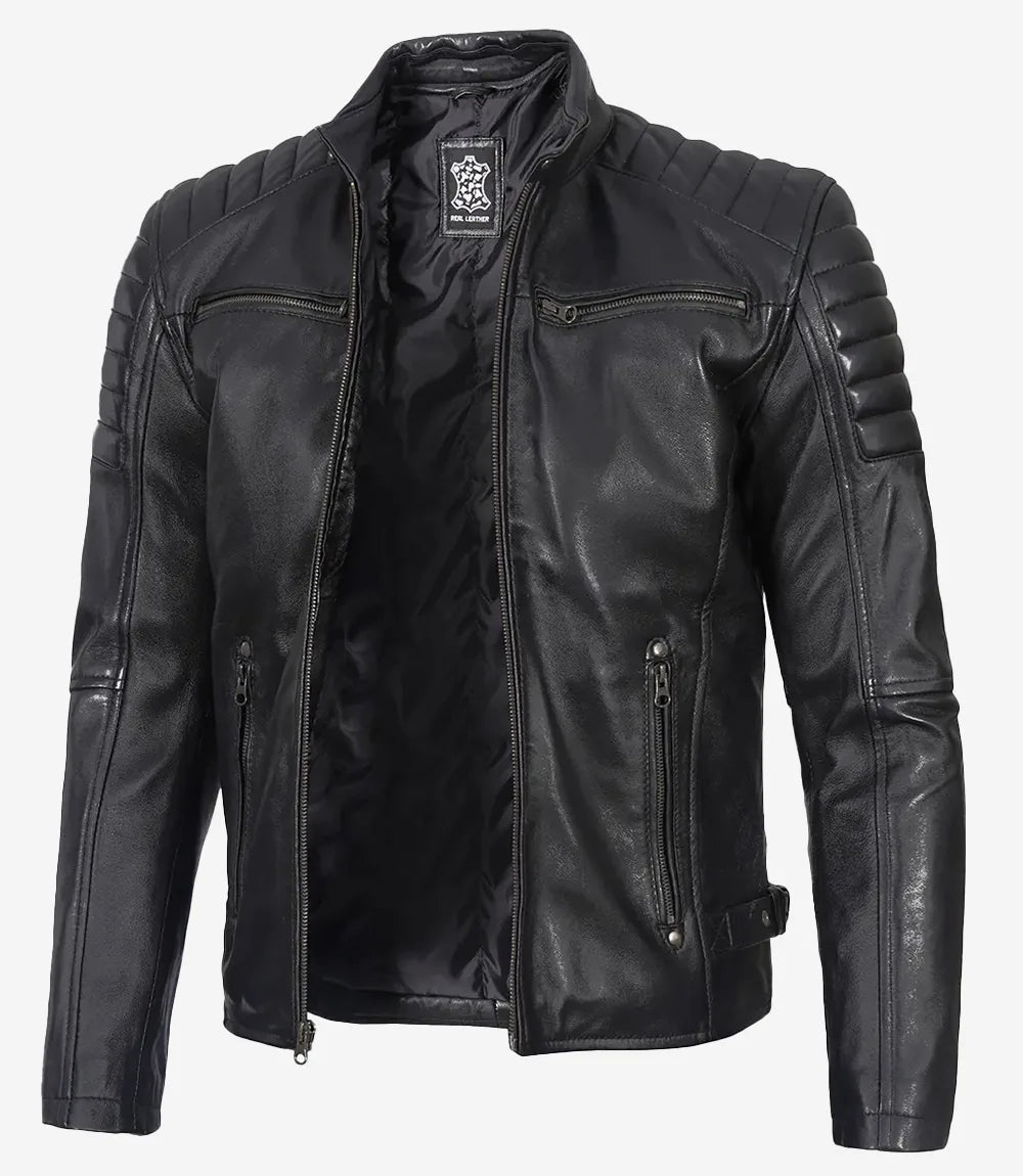 Men's Real Leather Black Biker Style Jacket