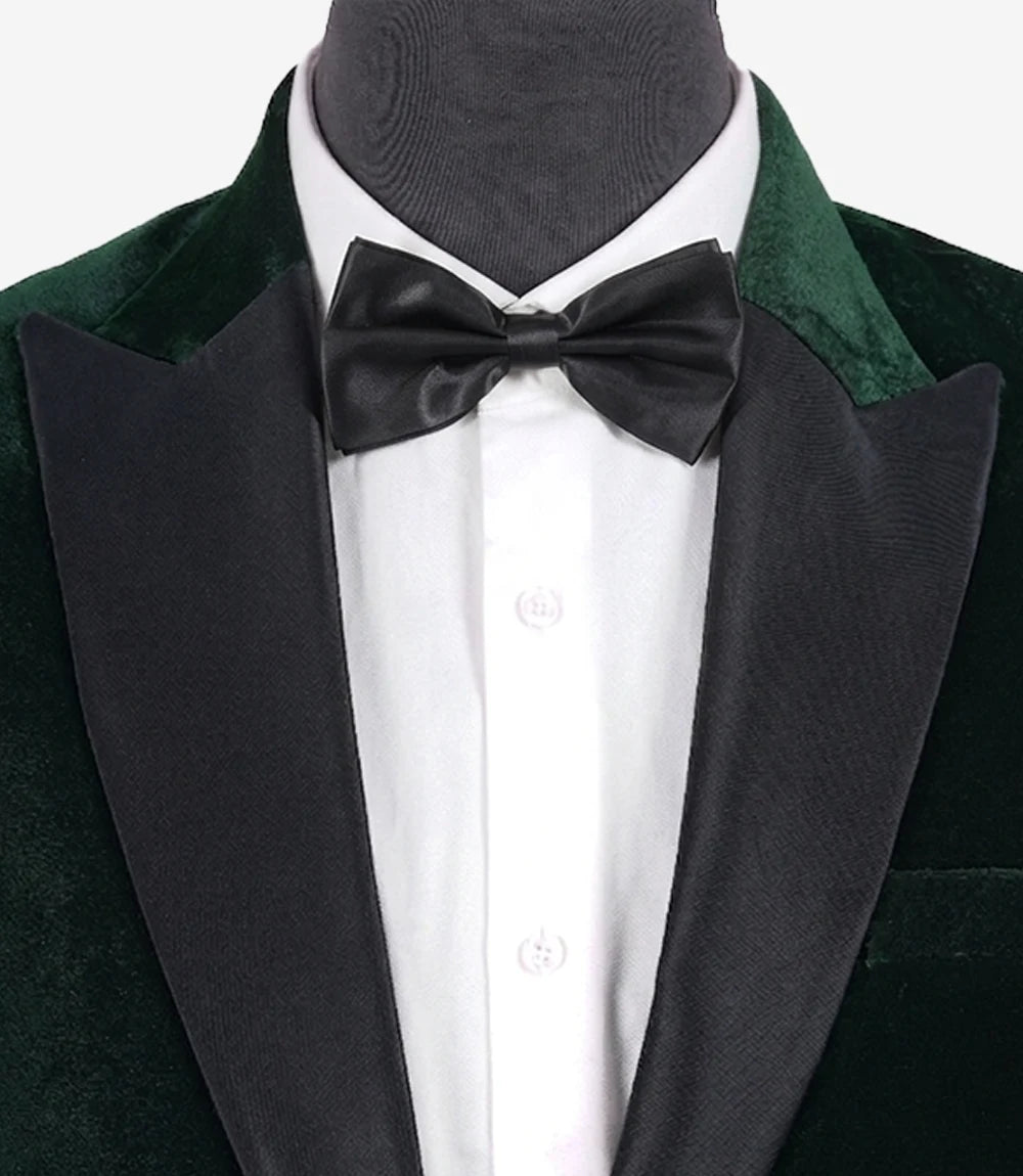Lance Mens Green Velvet Single Button Tuxedo with Peak Lapel