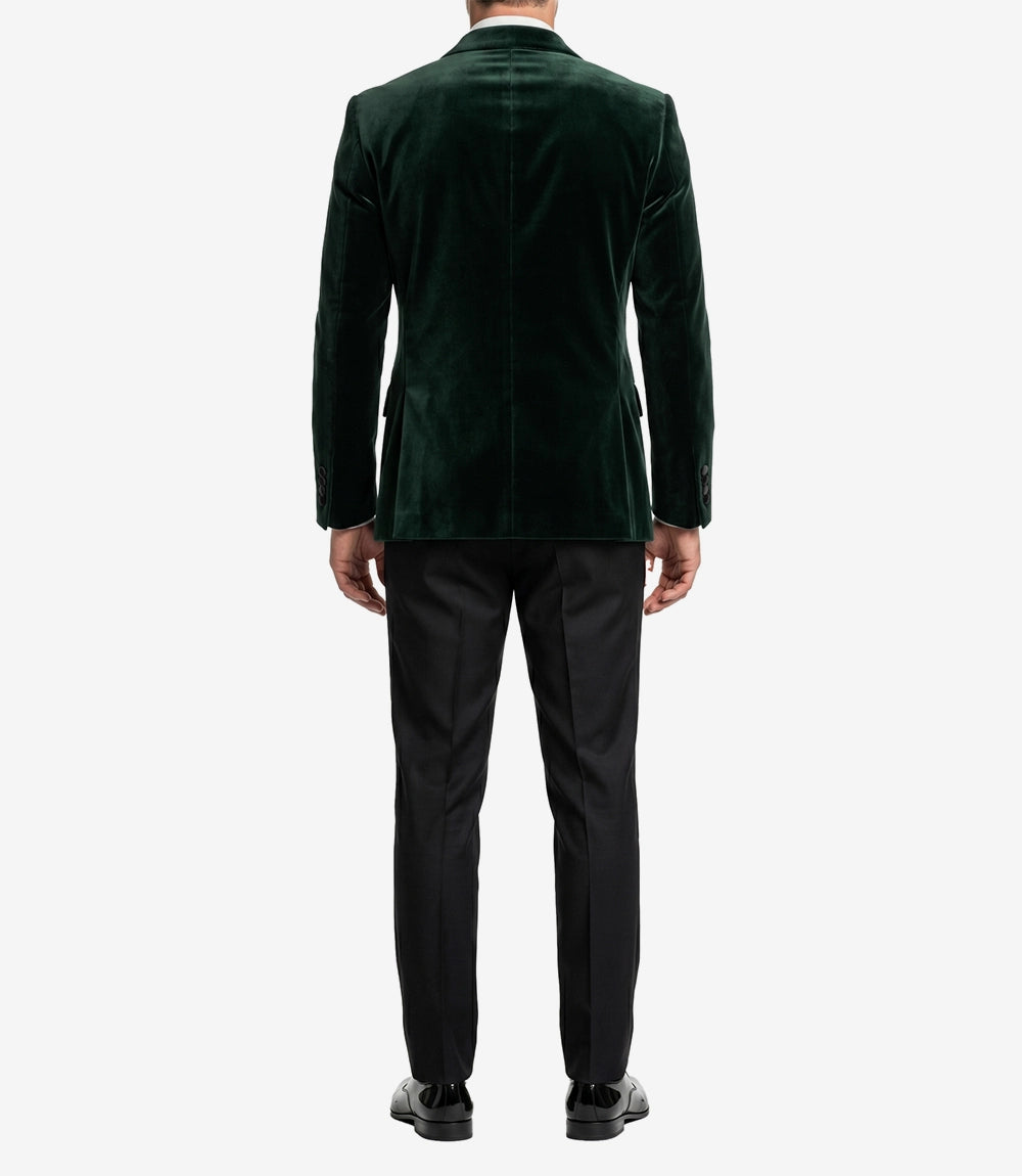 Elvis Men's Green Velvet Double-Breasted Tuxedo with Peak Lapel