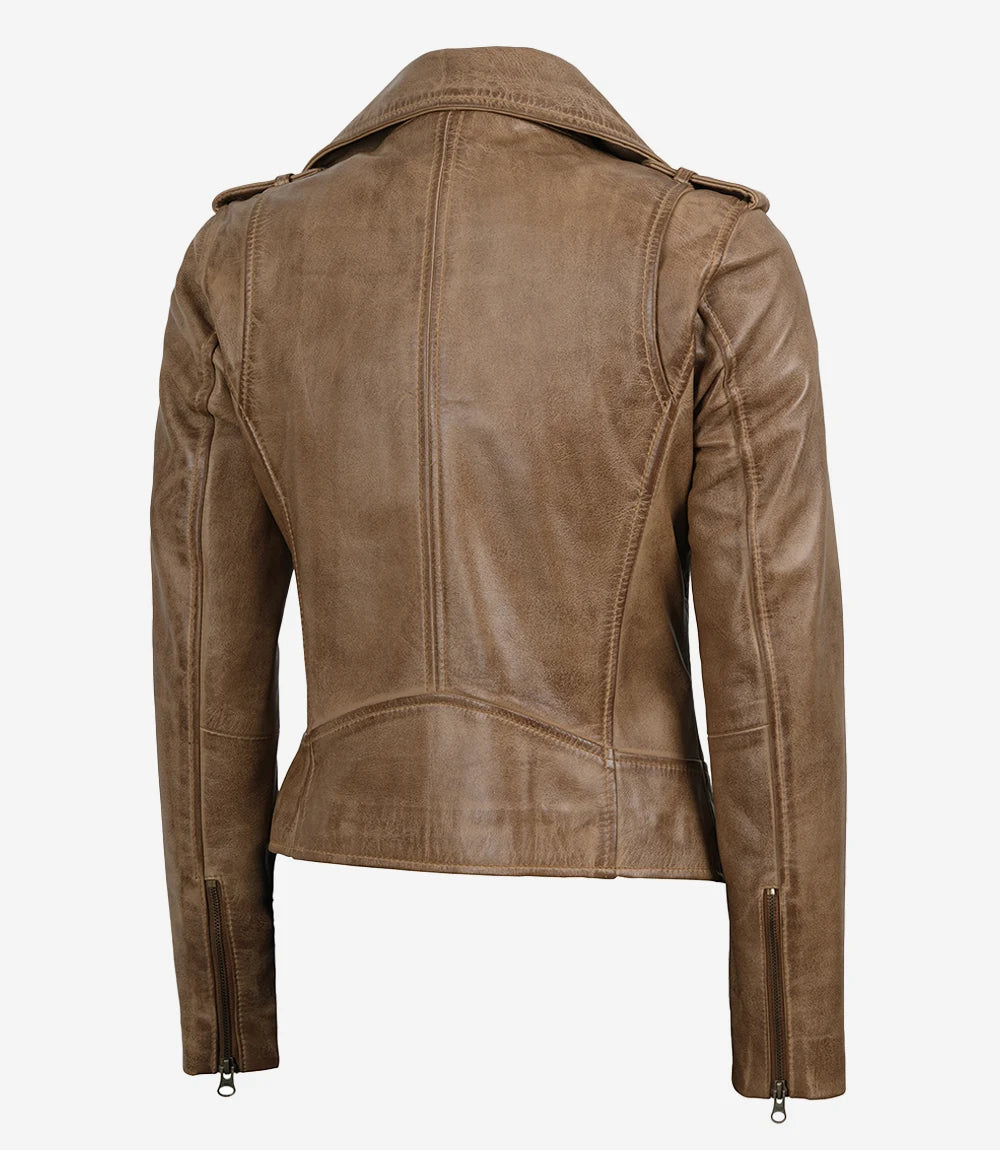 Women's Real Leather Camel Brown Biker Style Jacket