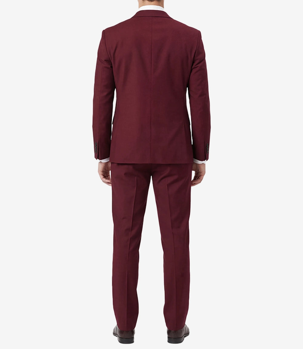 Mens Single Breasted Three Piece Maroon Suit