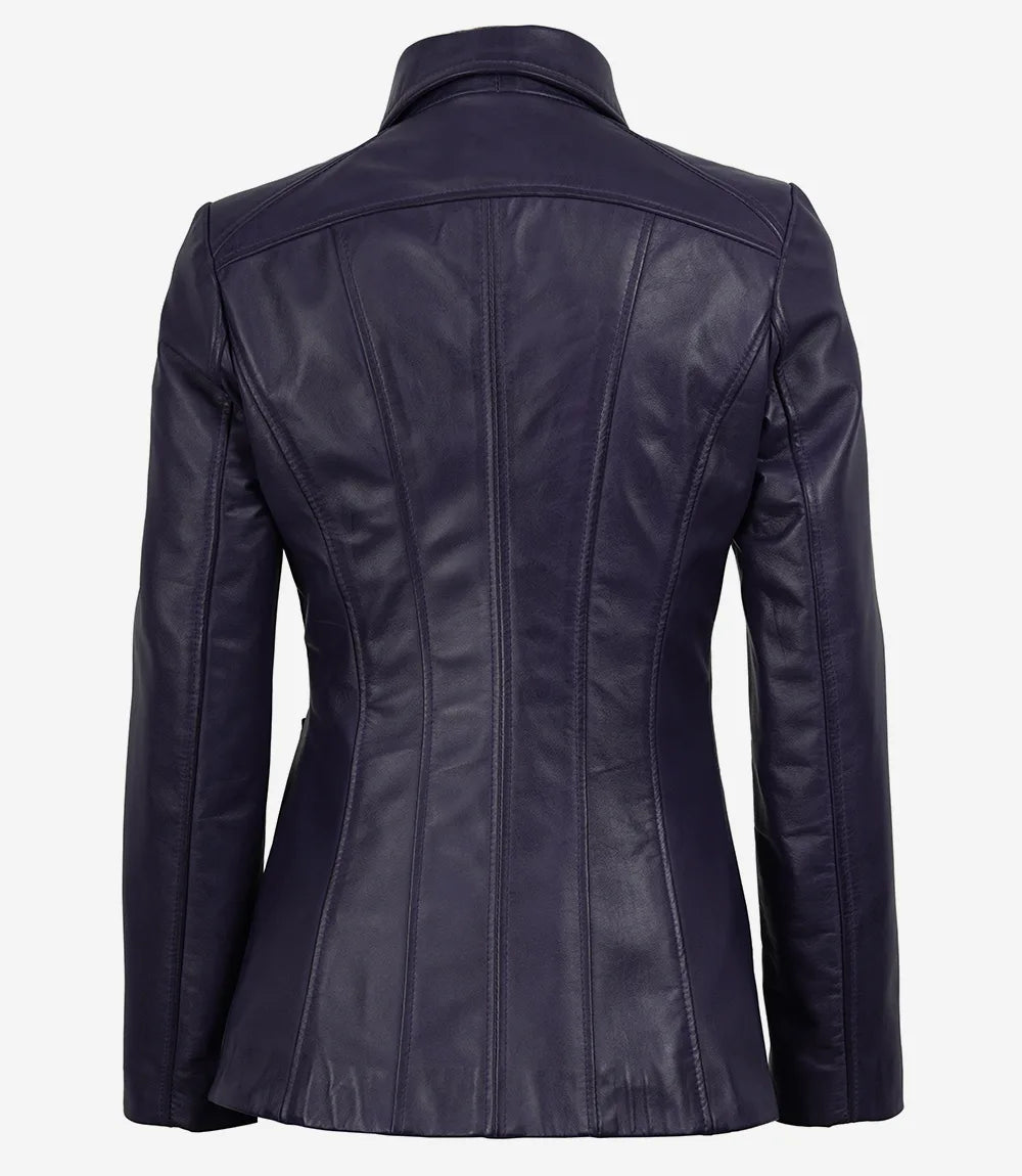 Marsha Women’s Real Leather Coat – Purple Shirt-Collar Style