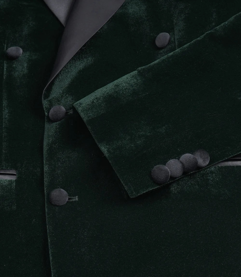 Elvis Men's Green Velvet Double-Breasted Tuxedo with Peak Lapel