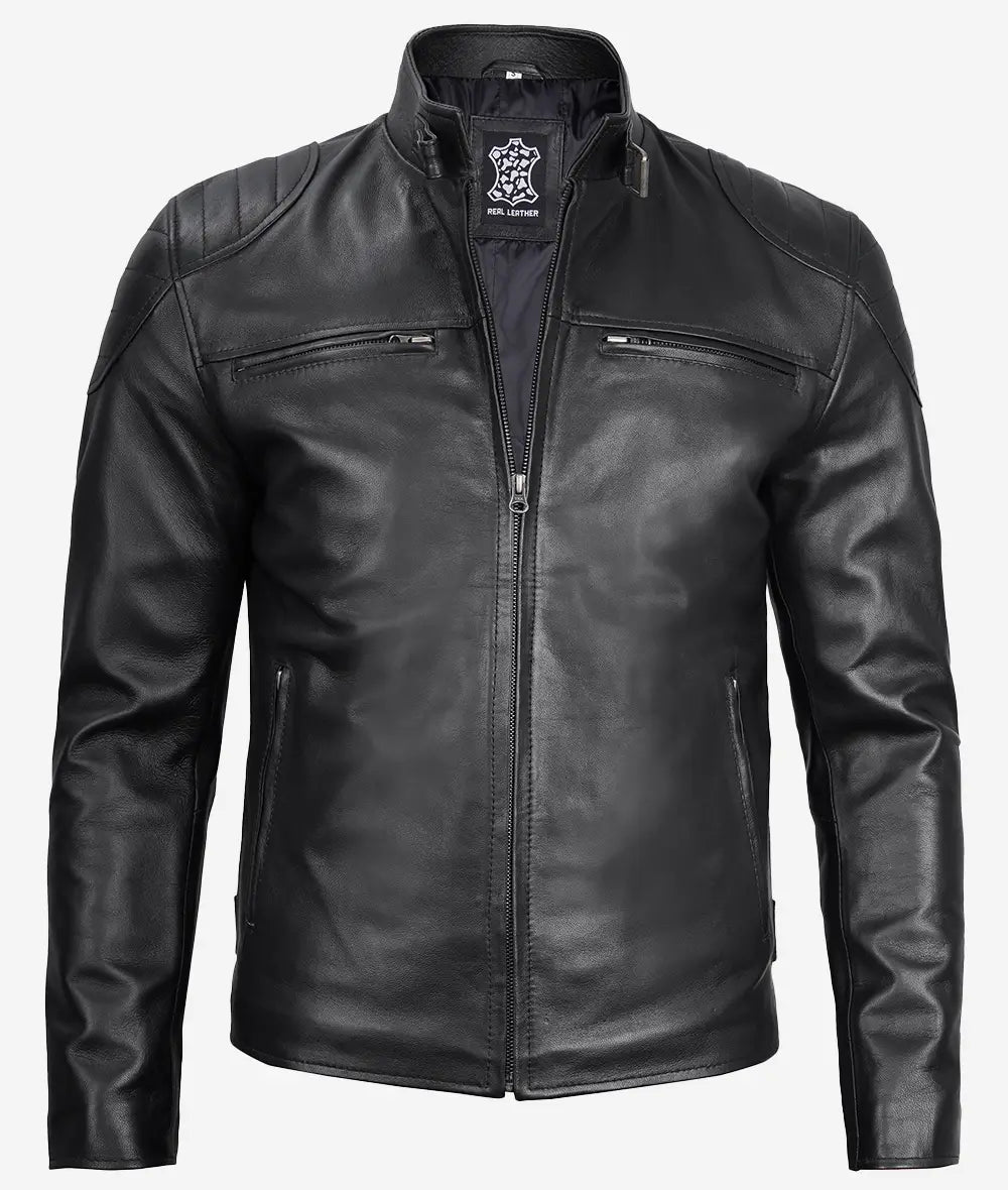 Mens Black Leather Racer Jacket