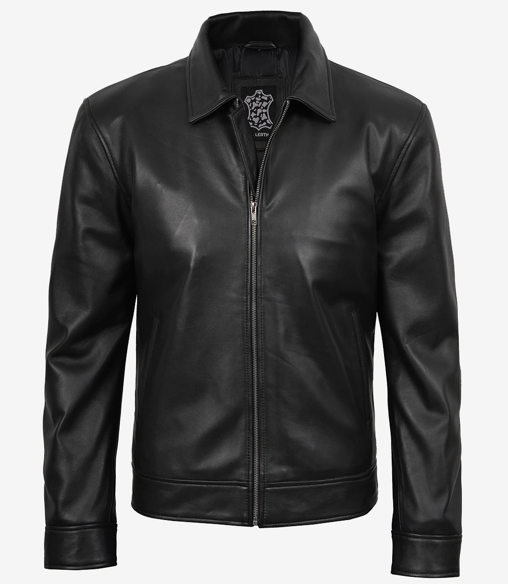 Tony Men's Black Leather Harrington Jacket