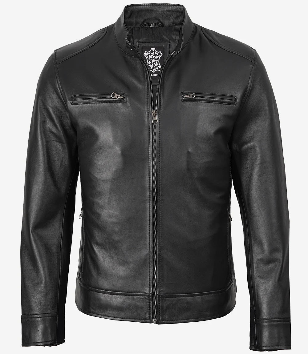 Men's Black Real Lambskin Leather Biker Style Jacket