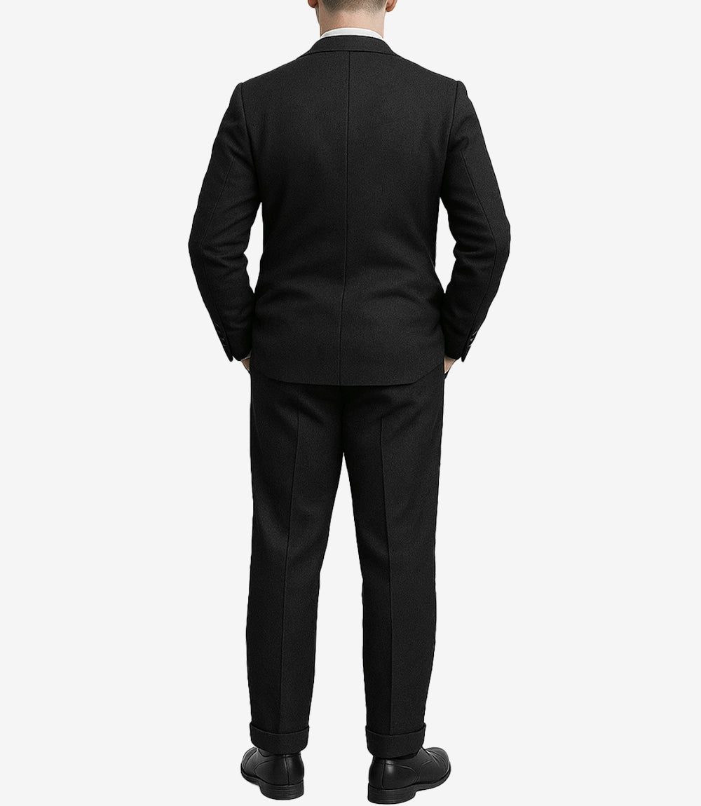 Men's Black Wool 3-Piece Suit — Notch Lapel, 1920s Style