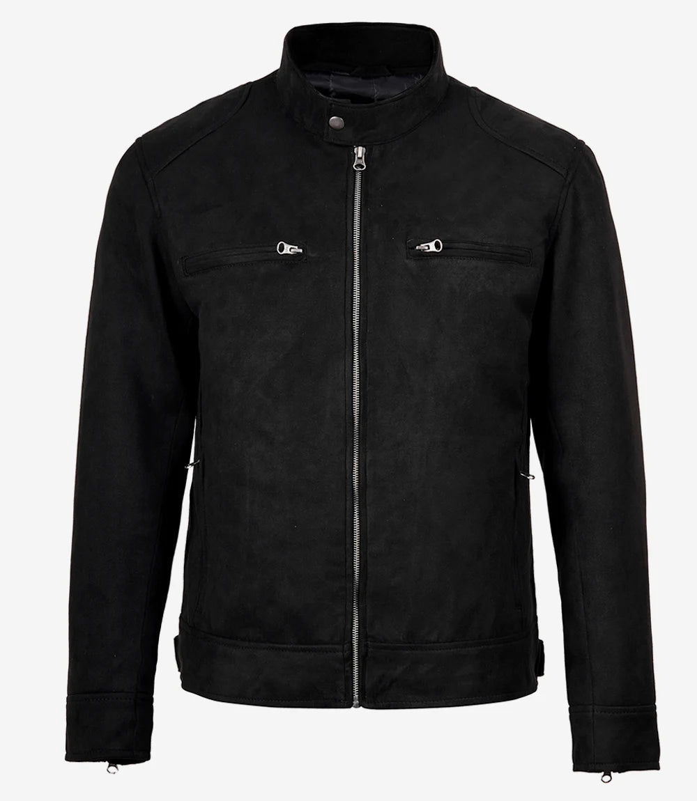 Men's Black Faux Suede Biker Style Jacket