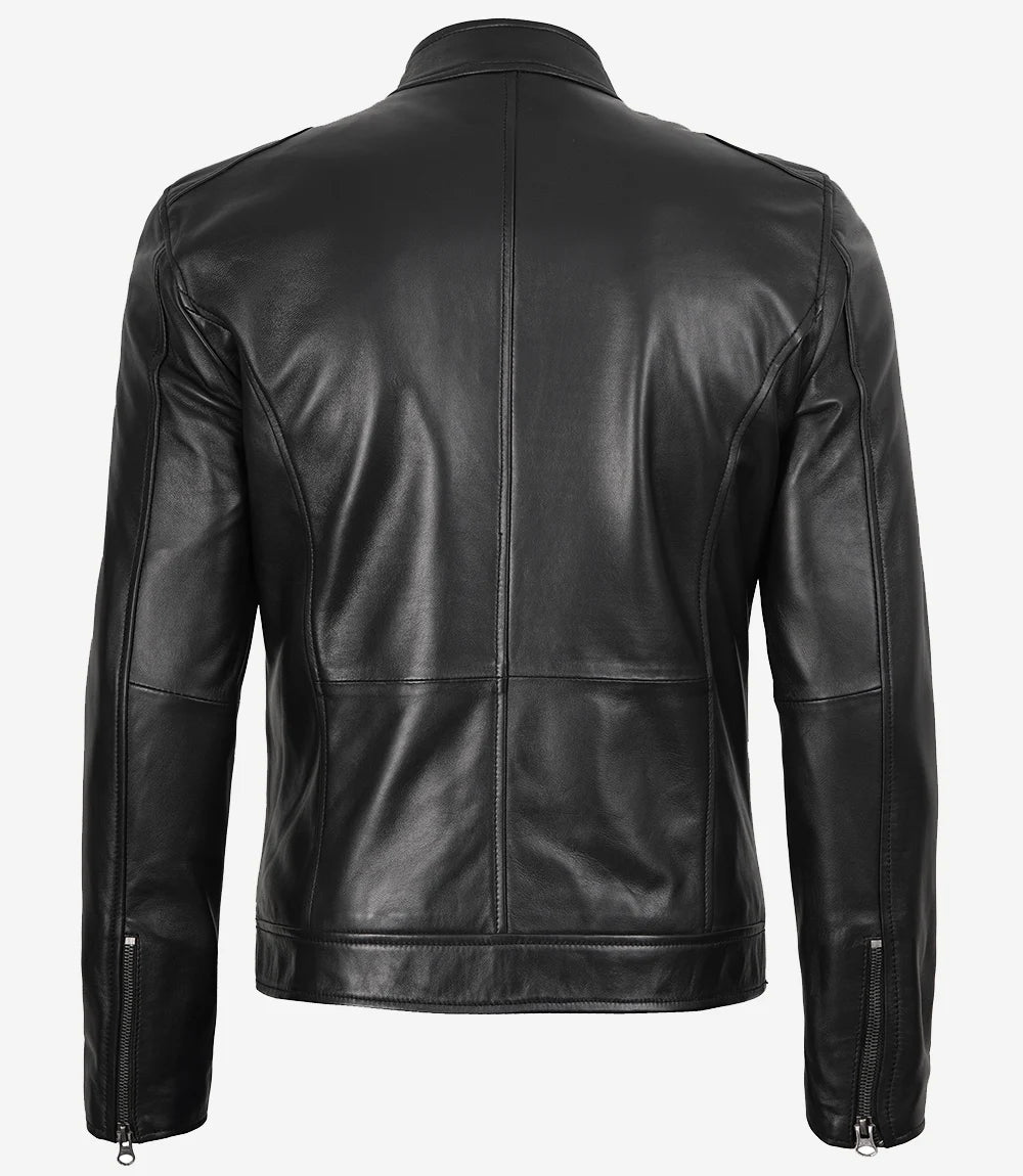 Mens Real Leather Black Biker Style Jacket