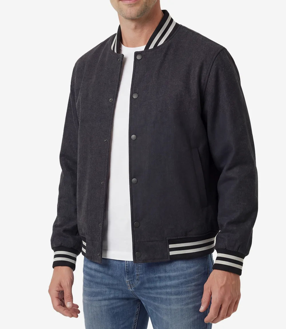 Mens Wool Charcoal Grey Varsity Jacket